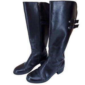 Bandolino Women Size 6.5M Black Leather Block Heels Knee High Riding Dress Boots